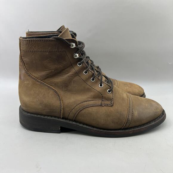 Thursday Captain Boots Mens Size 11.5 Brown Leather Cap Toe Lace Up Studded Sole - Picture 1 of 9